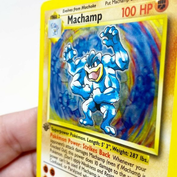 Pokemon MACHAMP 1st Edition Holo Rare 8/102 Base - Picture 10 of 13